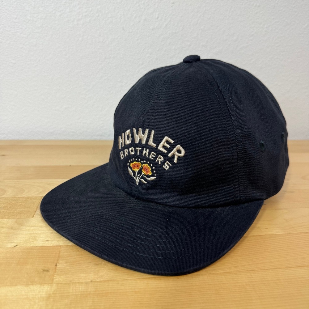 Howler Brothers Mens Navy Blue Embroidered Floral Logo Cotton Strapback Hat Cap - Picture 2 of 12